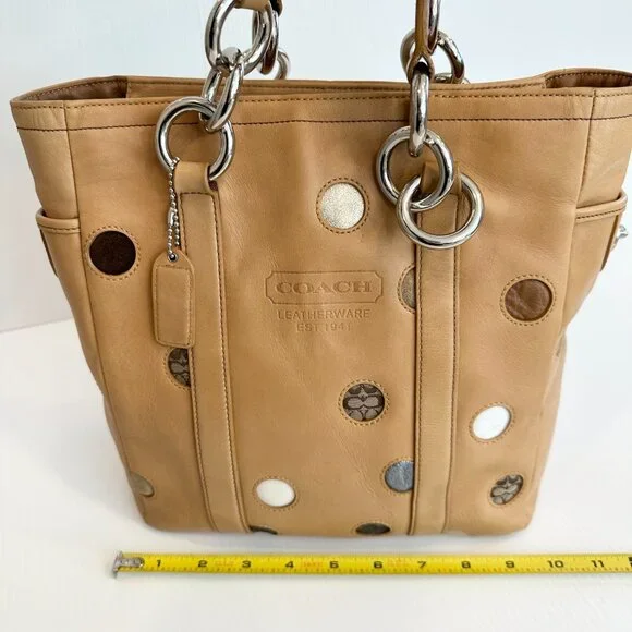 COACH Lunch Gallery Tote Limited Edition Caramel Leather with Polka Dots